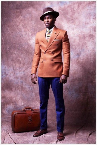 Мужской оранжевый двубортный пиджак от Brioni