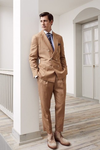 Мужской светло-коричневый двубортный пиджак от The Gigi