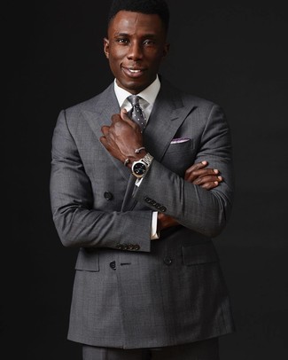С чем носить серебряный галстук в горошек мужчине: Сочетание серого двубортного пиджака и серебряного галстука в горошек позволит создать модный классический образ.