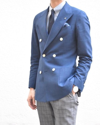 Мужской синий двубортный пиджак от Farah Smart