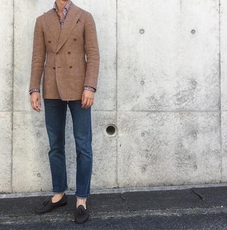 Мужской светло-коричневый двубортный пиджак от Eleventy