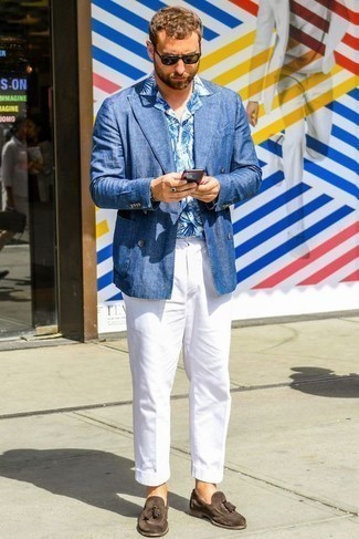 Мужская бело-синяя рубашка с коротким рукавом с принтом от Burberry