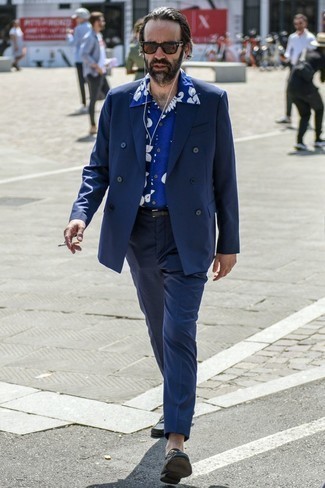Мужская синяя рубашка с коротким рукавом с цветочным принтом от DSQUARED2