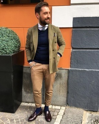 Мужской оливковый двубортный пиджак от Lardini