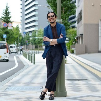 Мужские темно-синие классические брюки в вертикальную полоску от Givenchy