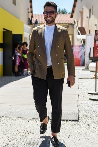 Мужской оливковый двубортный пиджак от Lardini