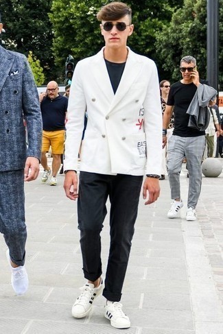 Мужской белый двубортный пиджак с принтом от Off-White