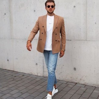 Мужской светло-коричневый двубортный пиджак от Gabriele Pasini