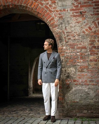 Мужской серый двубортный пиджак от Thom Browne