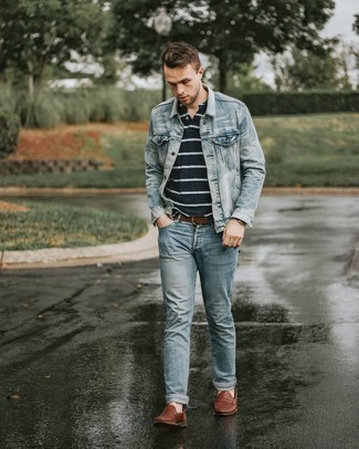 Какие джинсовые куртки носить с коричневыми лоферами в 30 лет мужчине: Джинсовая куртка и голубые джинсы — великолепный вариант для расслабленного, но стильного мужского ансамбля. Почему бы не добавить в повседневный образ немного консерватизма с помощью коричневых лоферов?