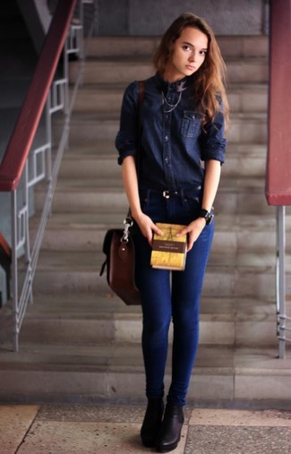Женская темно-синяя джинсовая рубашка от Jacqueline De Yong