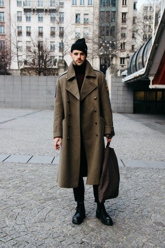 Оливковое длинное пальто от Haider Ackermann