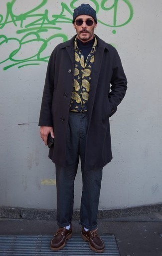 Мужская темно-синяя рубашка с длинным рукавом с "огурцами" от ASOS DESIGN