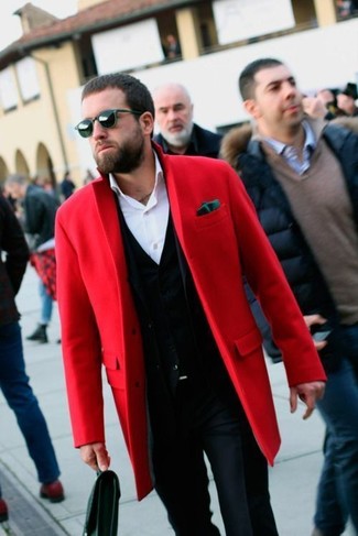 Красное длинное пальто от AMI Alexandre Mattiussi