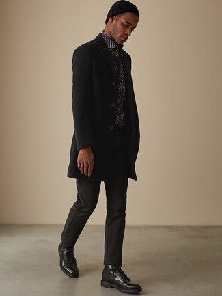 Мужская черно-белая рубашка с длинным рукавом в горошек от Yohji Yamamoto