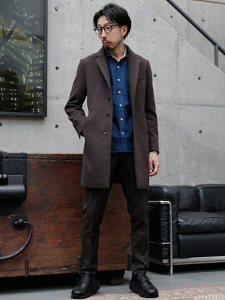 Темно-коричневое длинное пальто от Holland & Holland