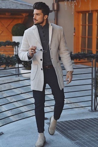 Мужской темно-серый свитер с воротником поло от Emporio Armani