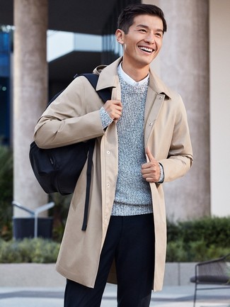 С чем носить рюкзак мужчине в холод в деловом стиле: Бежевое длинное пальто и рюкзак — классная формула для создания приятного и функционального ансамбля.