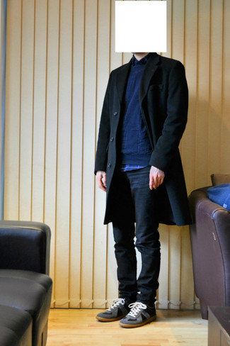 Черное длинное пальто от Neil Barrett