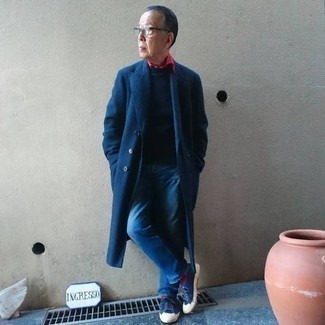 Мужской темно-синий свитер с круглым вырезом от Yohji Yamamoto