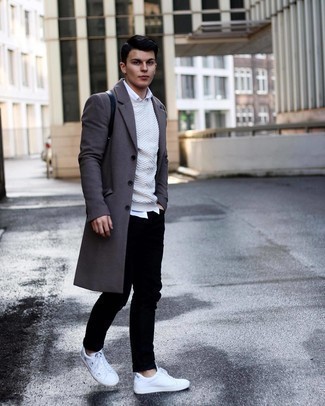 Мужские бело-черные кожаные низкие кеды с принтом от Karl Lagerfeld