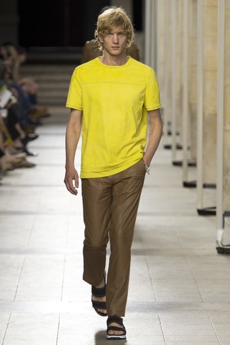 Мужская желтая футболка с круглым вырезом от Juun.J