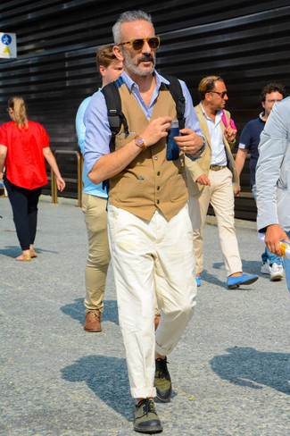 Мужская бело-синяя рубашка с длинным рукавом в вертикальную полоску от Martine Rose