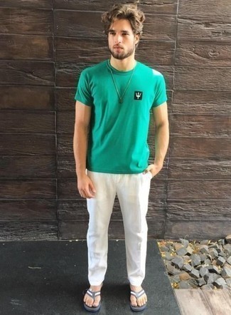 Мужская зеленая футболка с круглым вырезом с принтом от Lacoste