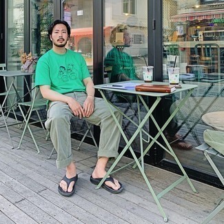 Мужская зеленая футболка с круглым вырезом с принтом от Fila