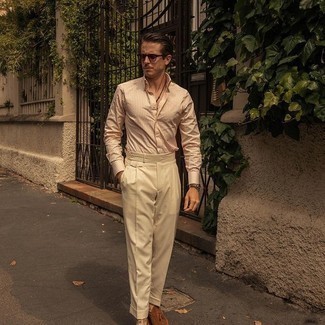 Мужская светло-коричневая классическая рубашка в вертикальную полоску от Maison Margiela
