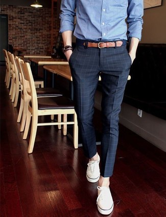 Мужские темно-синие классические брюки в клетку от Farah Smart