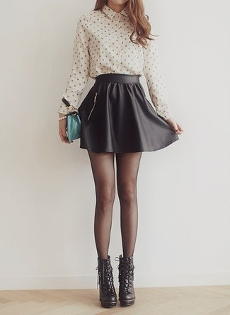 Черная кожаная короткая юбка-солнце от Vero Moda