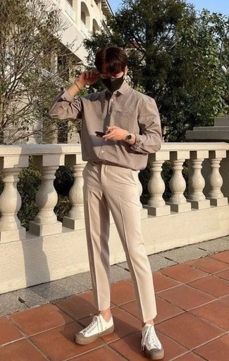 Мужская коричневая рубашка с длинным рукавом от Topman