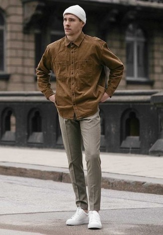 Мужская коричневая рубашка с длинным рукавом от Selected