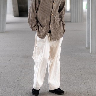 Мужская коричневая рубашка с длинным рукавом в вертикальную полоску от Paul Smith