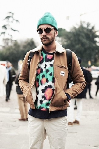 Мужской разноцветный свитер с круглым вырезом с леопардовым принтом от Comme Des Garcons Homme Plus
