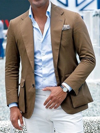 Какие рубашки с длинным рукавом носить с коричневым пиджаком в 30 лет мужчине в теплую погоду в деловом стиле: Коричневый пиджак и рубашка с длинным рукавом — это тот мужской лук, в котором ты неминуемо будешь ловить на себе дамские взоры.