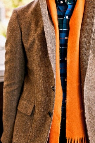 Мужской коричневый пиджак с узором "в ёлочку" от Asos