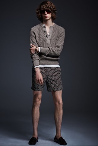 Коричневый свитер с горловиной на пуговицах от Dolce & Gabbana
