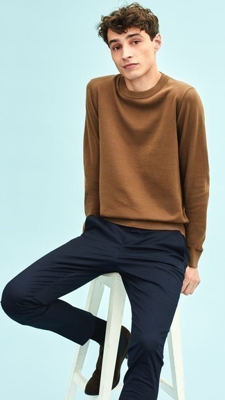 Мужской коричневый свитер с круглым вырезом от Topman