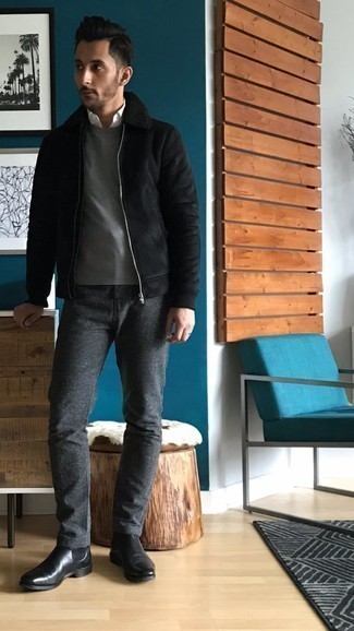 Мужской серый свитер с круглым вырезом от Paolo Pecora