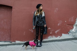 Женская черная кожаная короткая дубленка от CK Calvin Klein