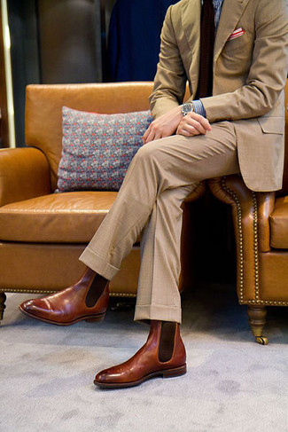 Мужские коричневые кожаные ботинки челси от Moma
