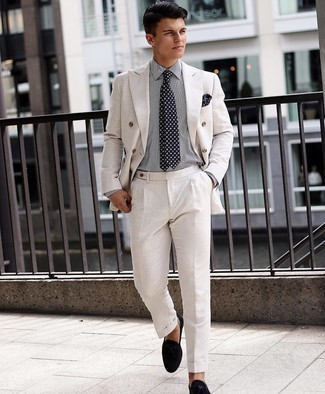 Мужской черно-белый галстук с принтом от Saint Laurent