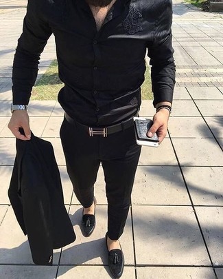 Мужская черная шелковая классическая рубашка от Givenchy