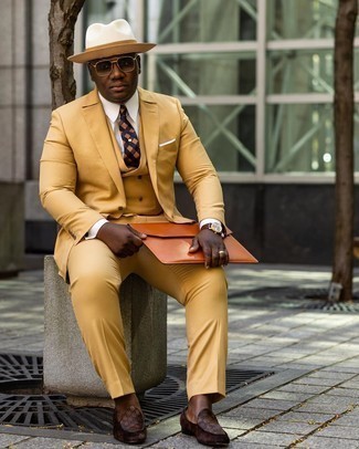 Мужские коричневые кожаные лоферы с принтом от Gucci