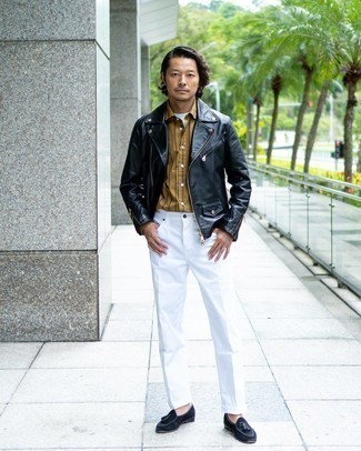 Мужская светло-коричневая рубашка с длинным рукавом в вертикальную полоску от Ziggy Chen