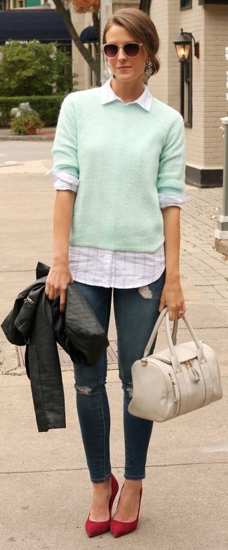 Женский мятный свитер с круглым вырезом от Modis