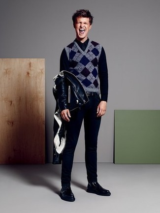 Мужской темно-серый свитер с ромбами от Alexander McQueen