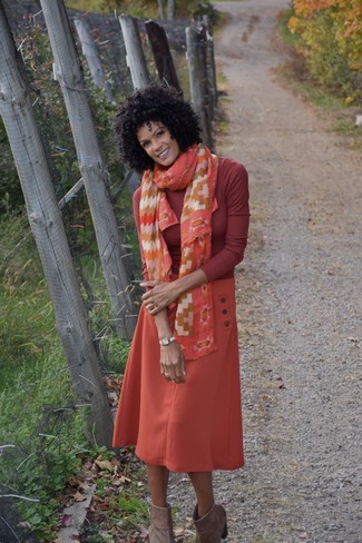 Женский оранжевый шелковый шарф с принтом от Hermes